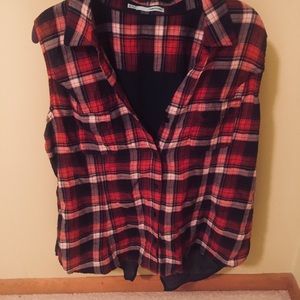 Maurice Top Red Plaid Sheer Back